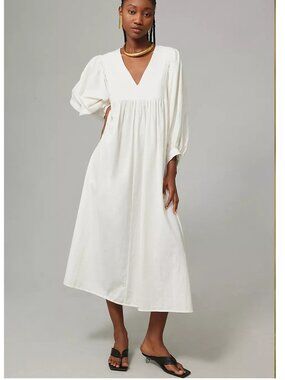 RARE NEW $495 RHODE BOBBY TUNIC MIDI DRESS IN MACADAMIA SIZE M/L